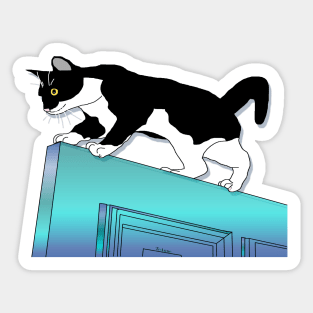 CUTE Tuxedo Cat The door walker  Copyright TeAnne Sticker